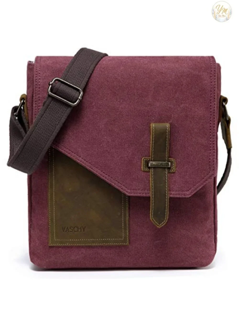 Genuine Leather Canvas Messenger Bag Crossbody Anti-Theft Lightweight